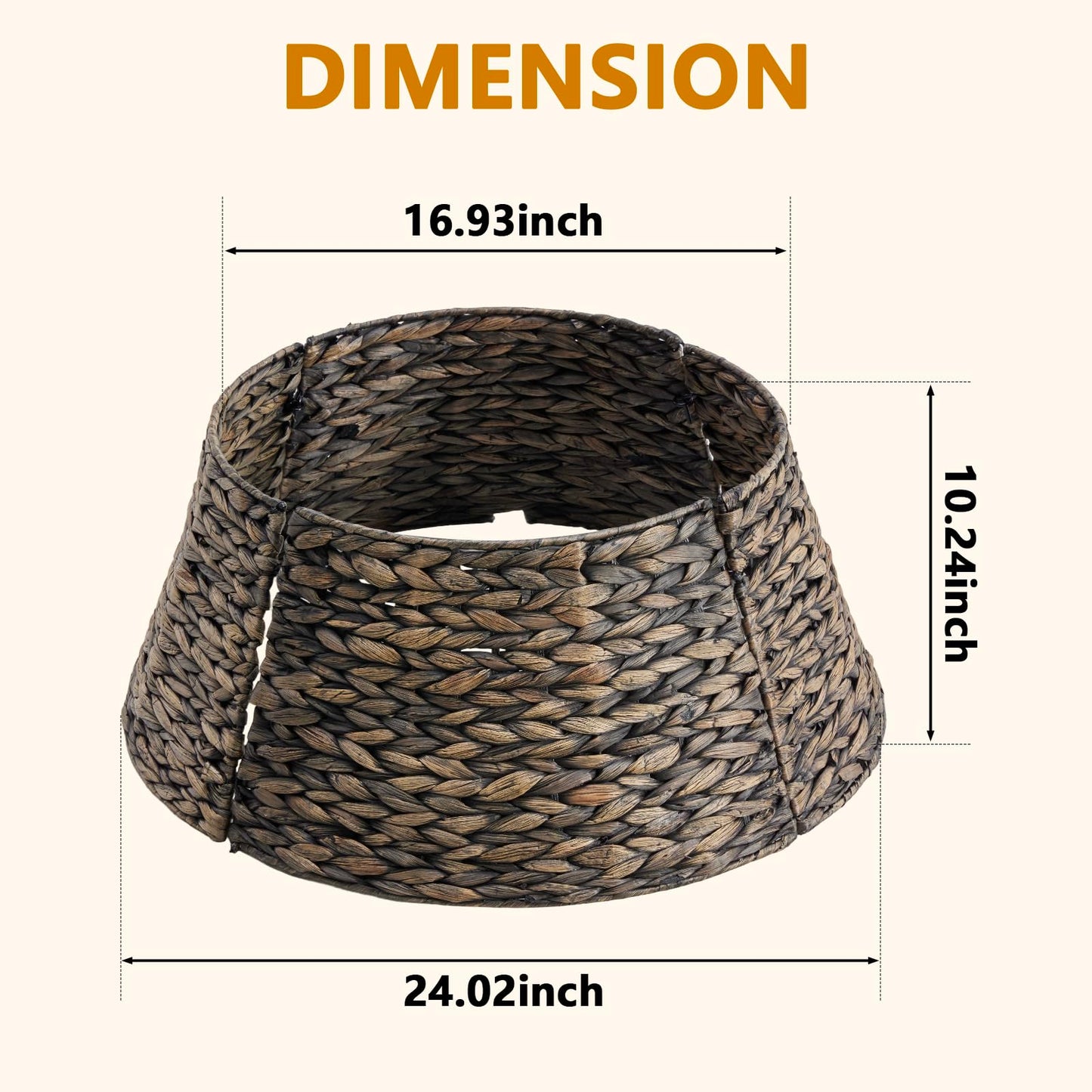 Sweetcrispy 24inch Christmas Tree Collar for 4.5-6ft Trees, Woven Hyacinth Rattan 4-Panel Collar w/Cord Access Hole & Easy Lock Design, Handwoven, Black