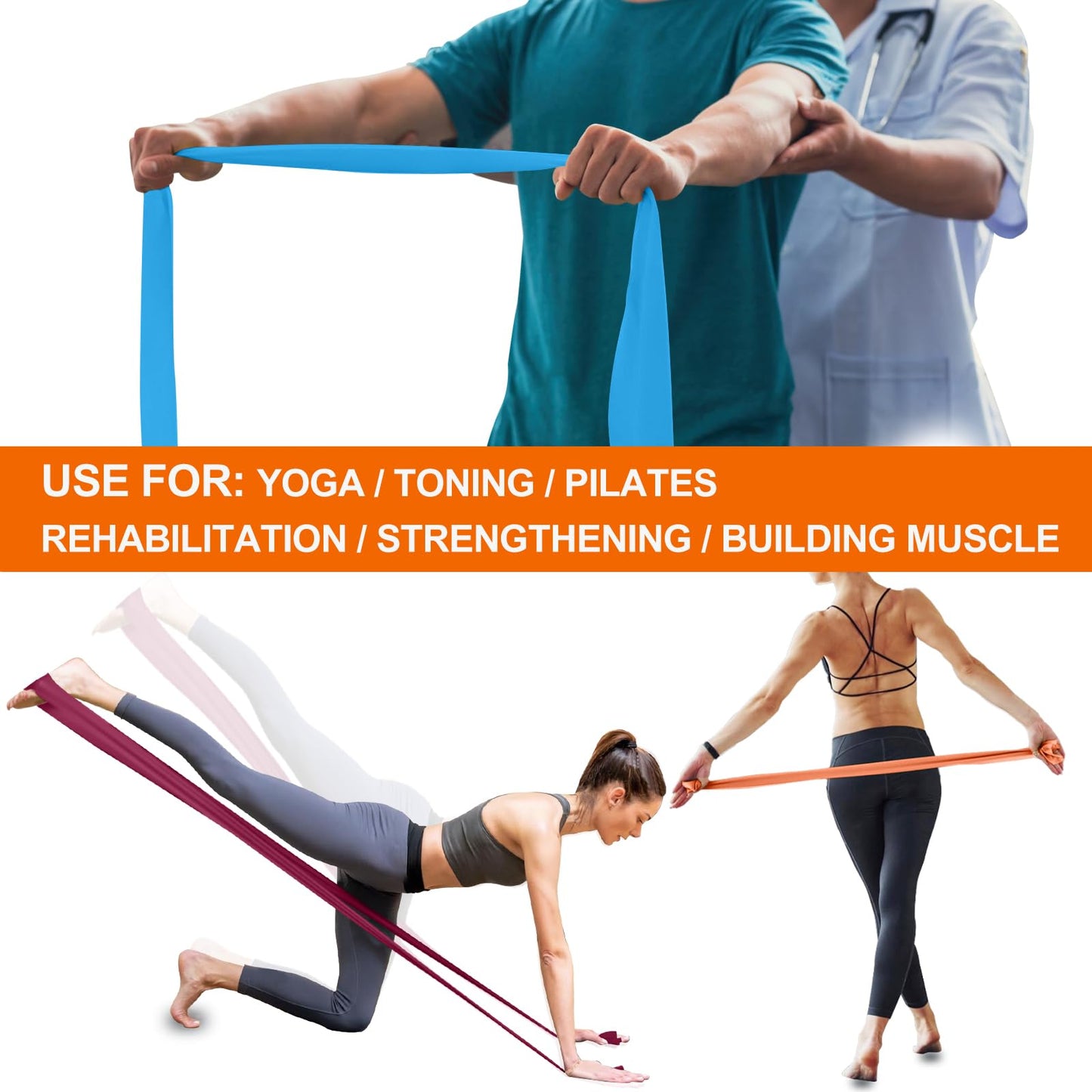 Resistance Bands,Professional Long Non-Latex Elastic Stretch Bands,Exercise Bands for Physical Therapy, Yoga, Pilates, Rehab, at-Home or The Gym Workouts, Strength Training