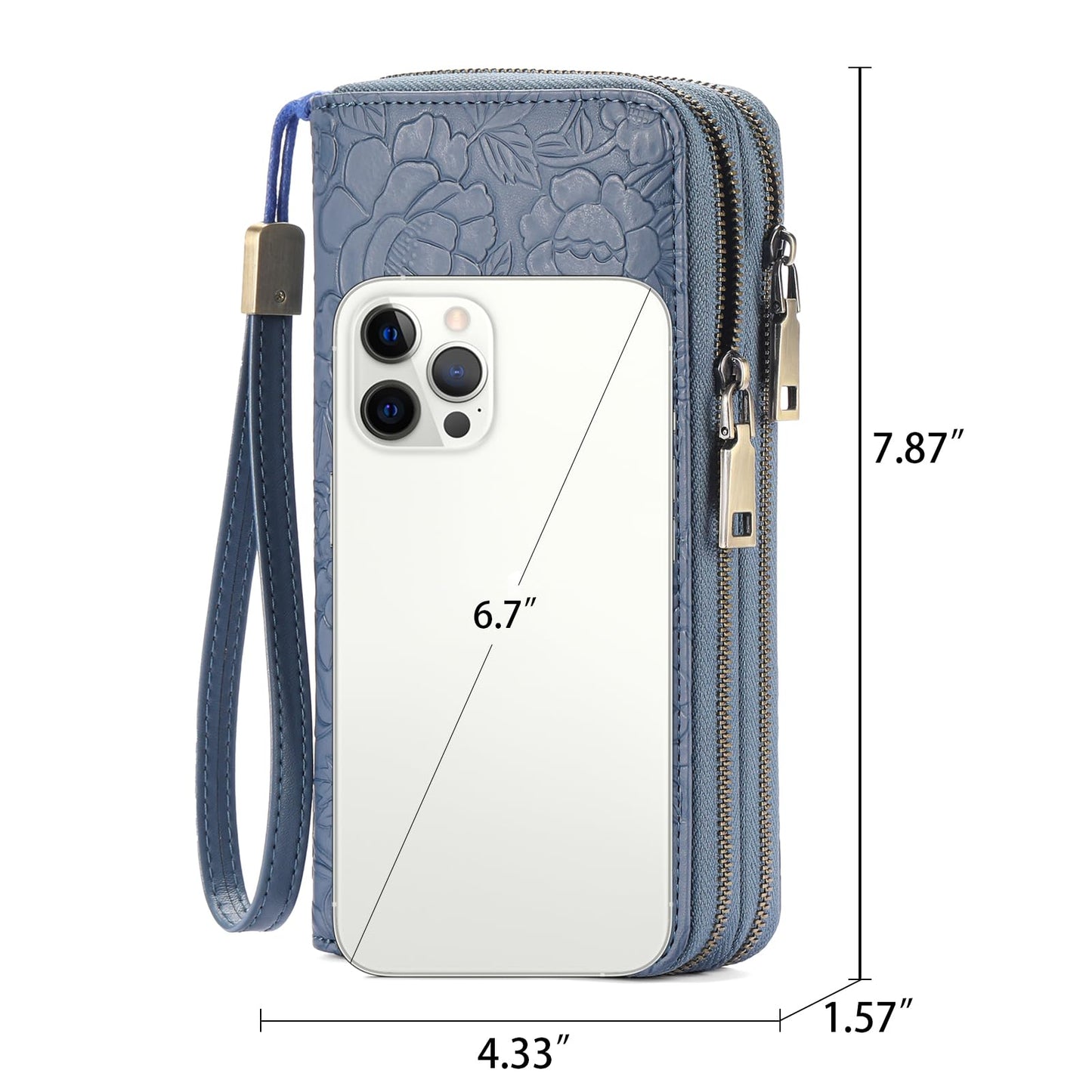 GAEKEAO Womens Wallet Large Capacity with Phone Pocket, Double Zip Around RFID Blocking Clutch Purse Wristlet Grip Hand Strap
