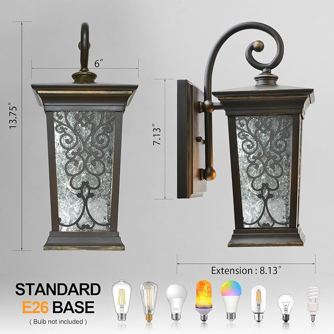 ALVIME Outdoor Wall Light Fixtures, Exterior Lighting Fixtures, Waterproof Porch Sconce, Outside Patio Lanterns for Entryway, House Front Door, Farmhouse, Balcony&Garage, E26 Base&Clear Seeded Glass