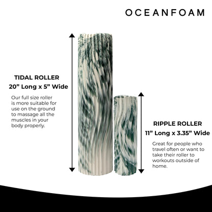 Oceanfoam Tidal Roller - Black Marbled - Muscle Massage Foam Roller for Back Pain & Stretching - Firm and Ergonomic Wide Wave Textured - Yoga, Athletics, & Wellness - Full Size, 20" x 5"