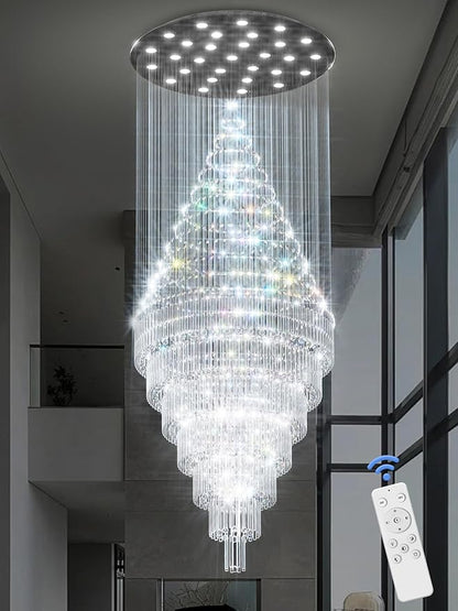 Flashing God D59''X H120'' Extra Large Chandelier for High Ceilings Crystal Raindrop Chandeliers Large Chandelier for Villa Entrance Foyer LED Dimmable Black Large Light Fixture