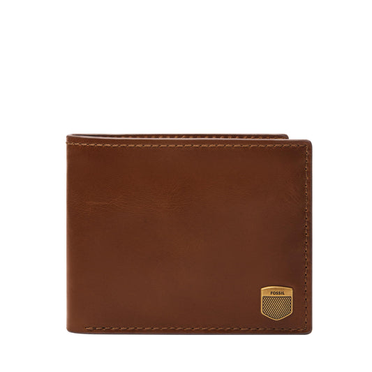 Fossil Men's Bifold Leather Wallet, Hayes Leather Bifold with Flip ID Wallet for Men, Brown
