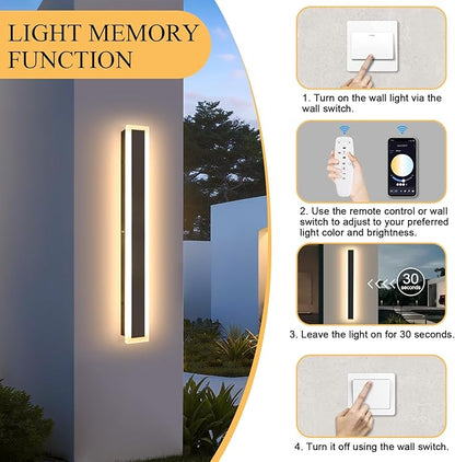 31.5 Inch Long Porch Lights Outdoor, Modern Outdoor Wall Light 3000K-6000K Dimmable Exterior Sconce IP65 Waterproof Exterior Wall Sconce Black Long Wall Lights for Porch Garage Patio Garden