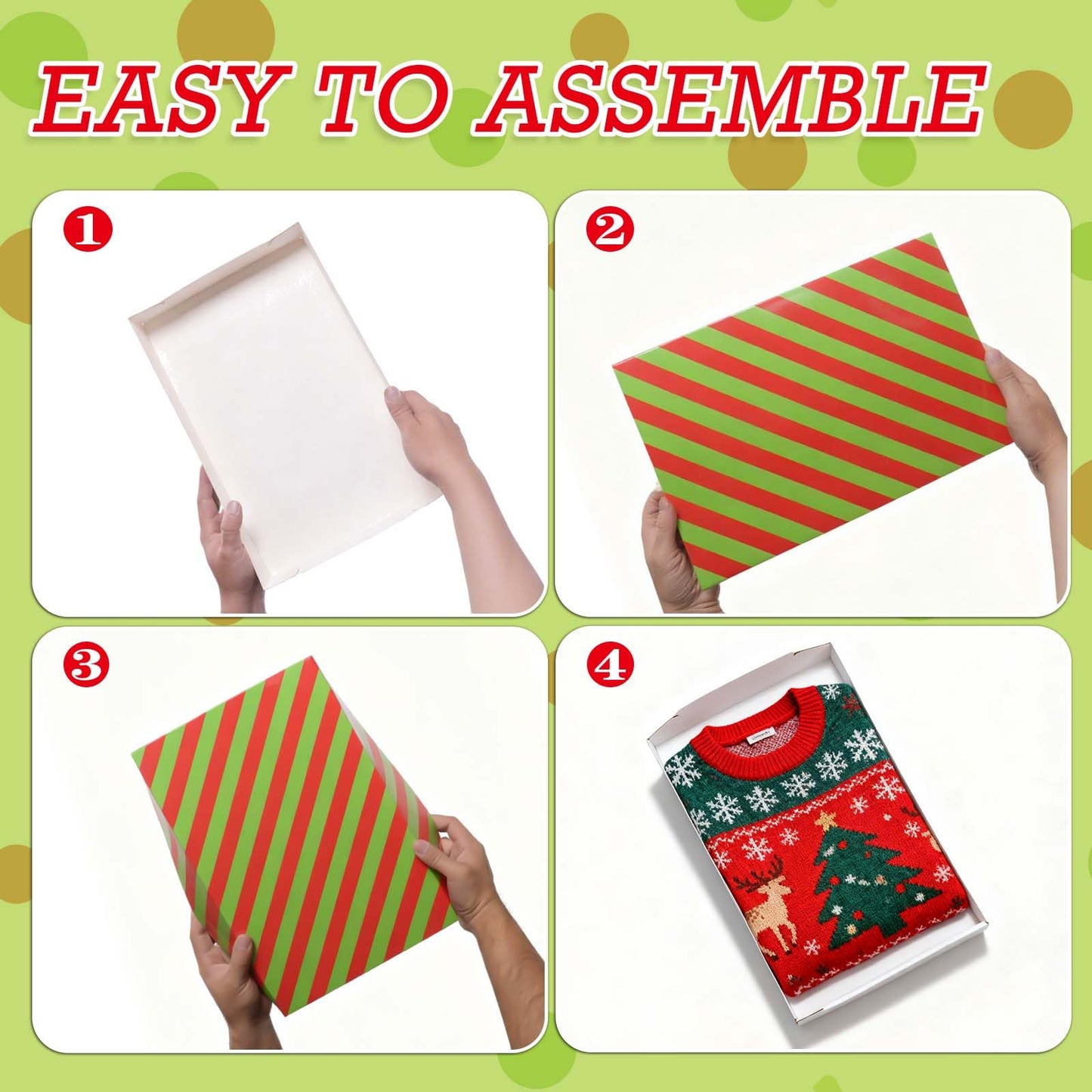Cayivran 12Pcs Christmas Gift Boxes,14.5 * 9.5 * 2Inch Medium Clothes Gift Boxes With Lids,3 Designs Red Green White Shirt Box,Apply To Birthday Party Valentine's Day Wedding Christmas Thanksgiving