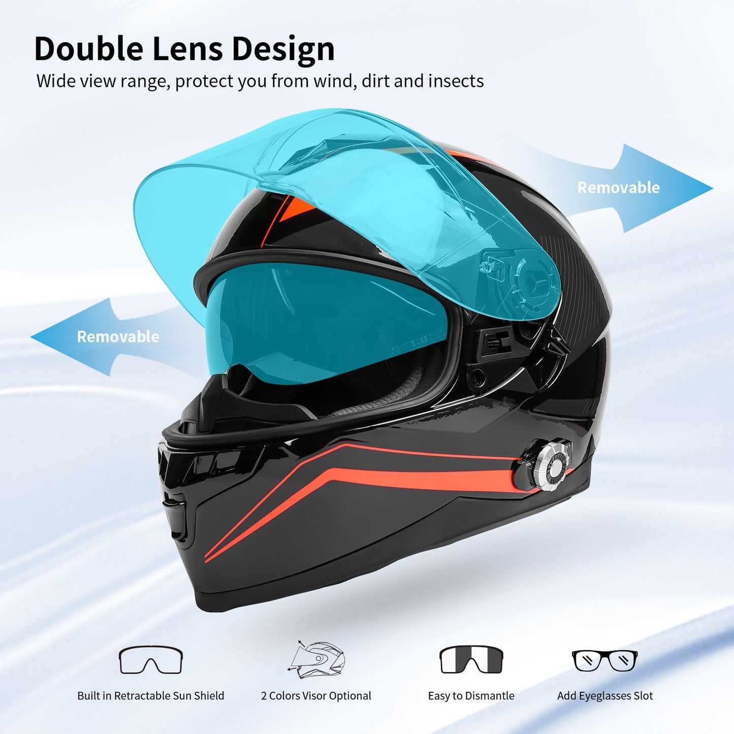 Bluetooth Motorcycle Helmet FreedConn BM12 DOT Full Face Bluetooth Helmets Motorcycle Dual Visor Helmet with Integrated Intercom System/ 2~3 Riders Pair/ 500M/ FM/ MP3/ Voice Dial (Multi-Color, XXL)