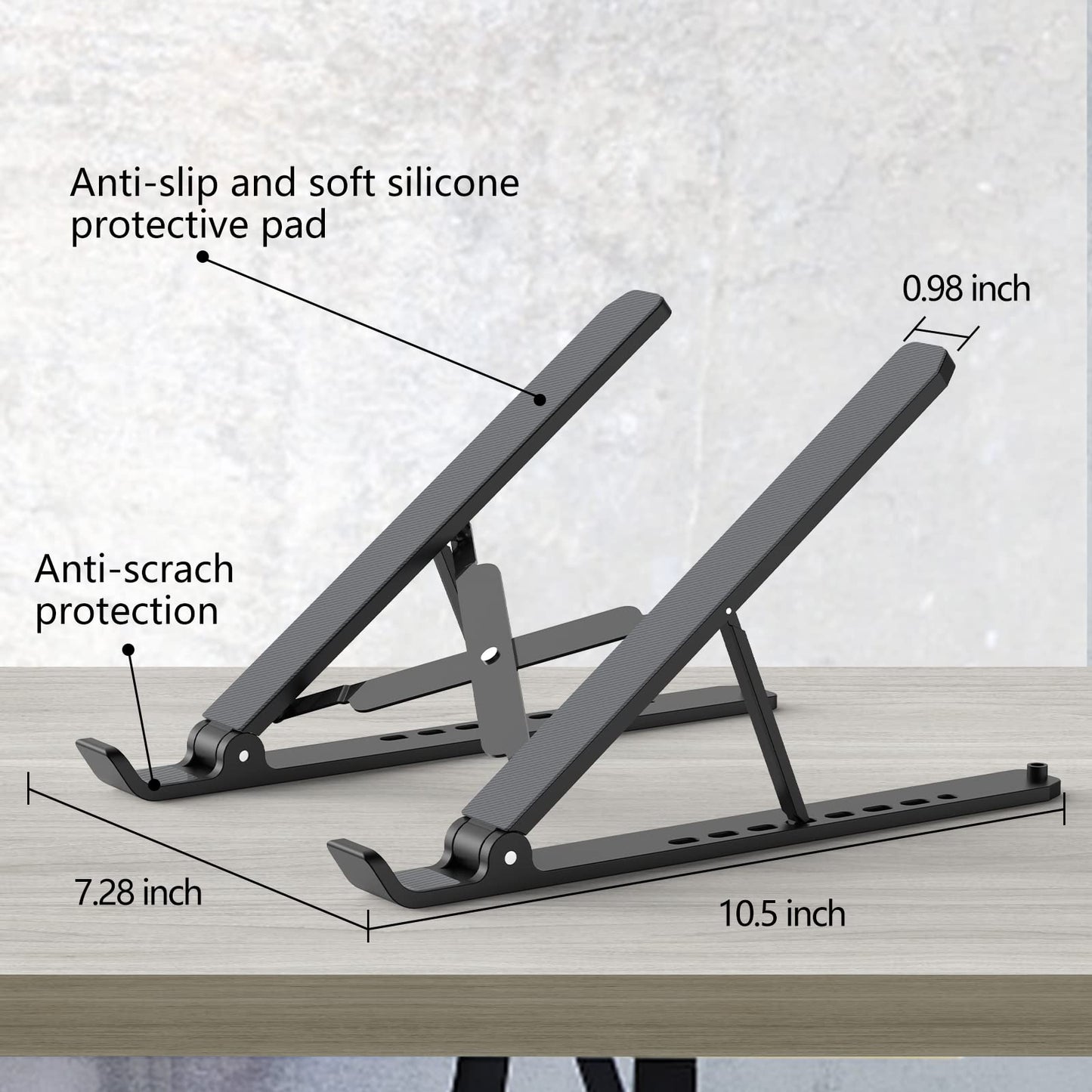 Tonmom Laptop Stand for Desk, Adjustable Laptop Riser ABS+Silicone Foldable Portable Notebook Holder, Ventilated Cooling Notebook Mount Computer Stand for 10-15.6” Laptops,Tablets-Black