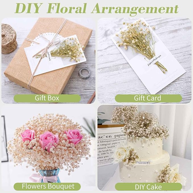 Dried Babys Breath Flowers Bouquet-17 Inch 5000+ Ivory White Dry Flowers, Natural Gypsophila Branches for Wedding, Table Vase Decor, DIY Wreath Floral, Home Office Party Garden Decoration (6OZ)