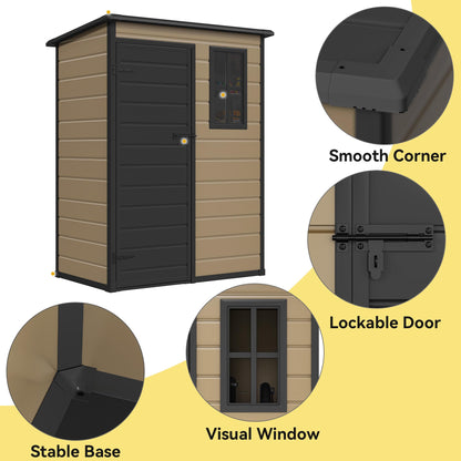 DWVO 5x3ft Resin Outdoor Storage Shed with Floor, Waterproof Lockable Storage Shed with Window, Plastic Outside Tool Storage for Garden Backyard Patio Lawn