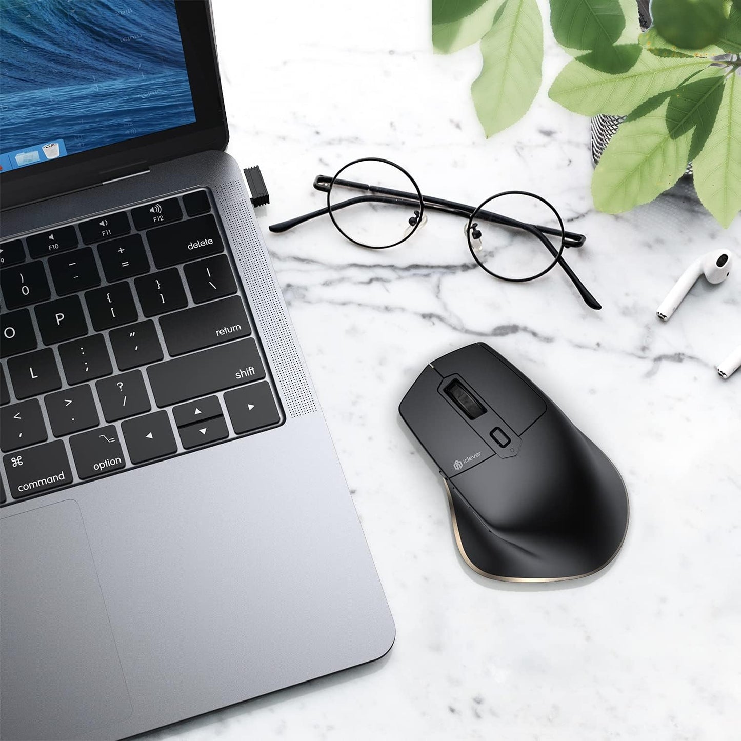 iClever Wireless Mouse with Bluetooth or USB Receiver, 5 Adjustable 2400DPI Rechargeable Computer Mice, Wireless Mouse for Laptop, iPad, MacBook, Tablet, PC
