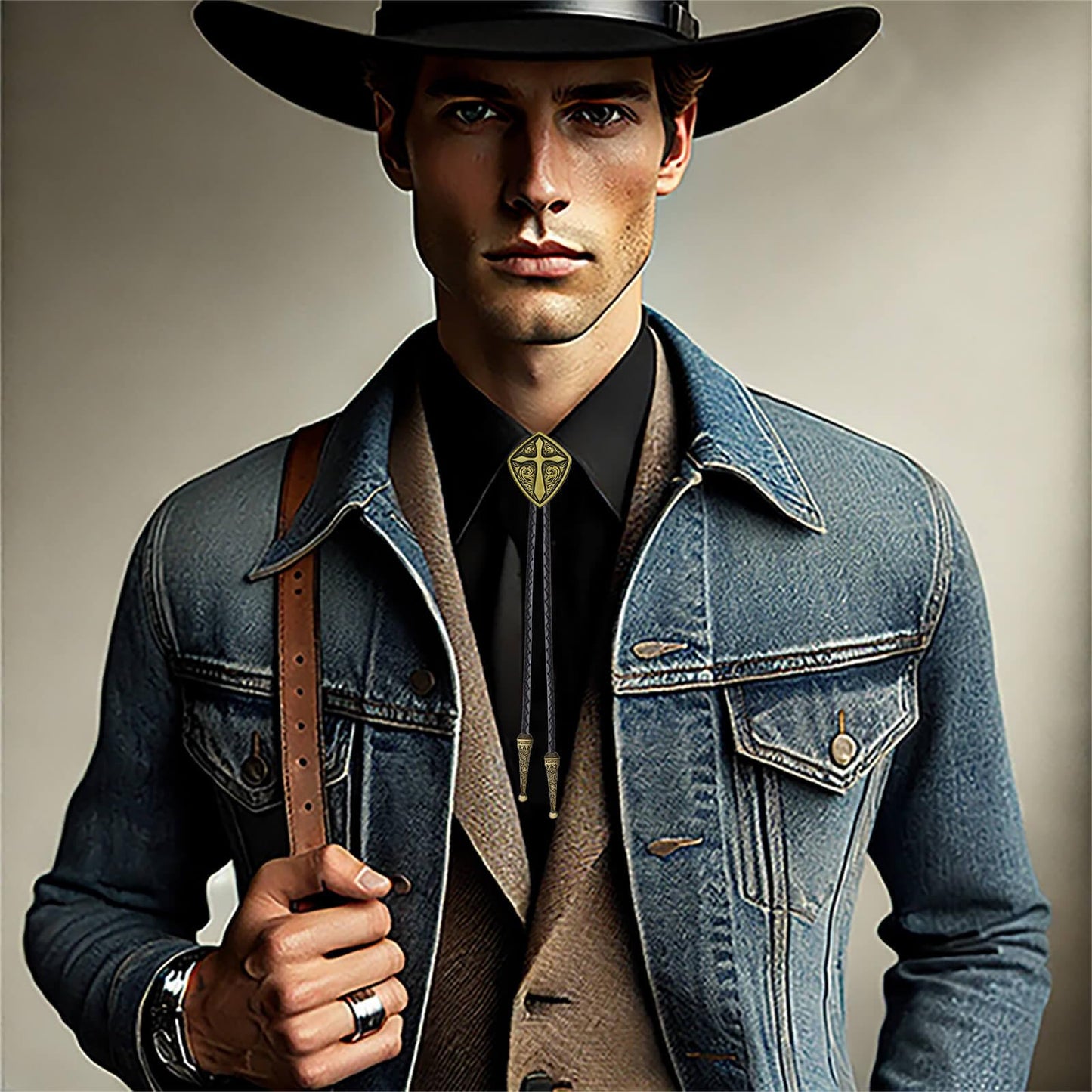 HLYMPONY Bolo Tie for Men Western Cowboy Cowgirl Vintage Native American Cross Bolo Tie for Women (Bronze)