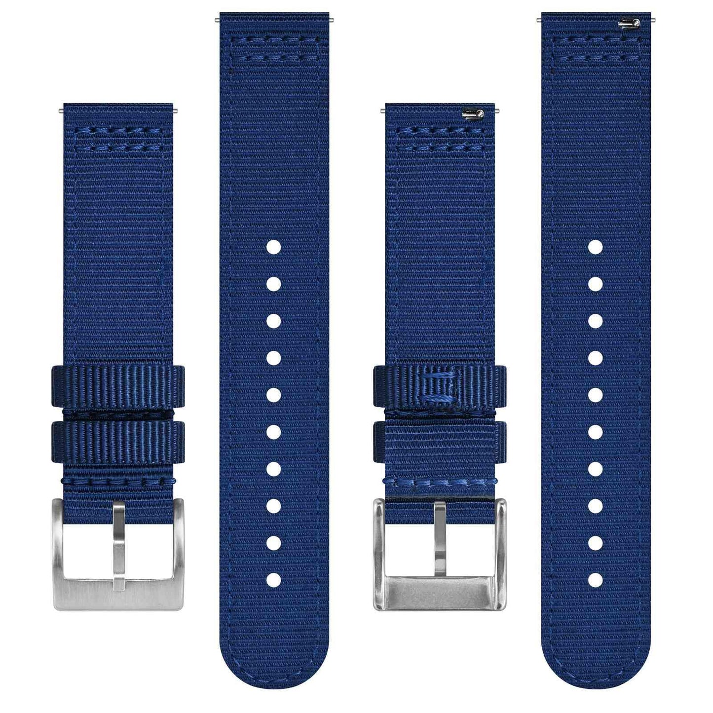 BISONSTRAP Men’s Nylon Watch Bands, Two-Piece Military Watch Straps, Quick Release, Brushed Buckle, 20mm, Blue (Silver Buckle)