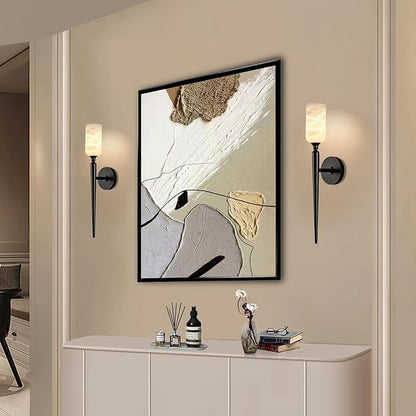 Alabaster Wall Sconce, 22in Modern Spanish Natural Marble Bathroom Vanity Sconces, Unique Indoor Black Wall Lighting Fixtures Decor for Bedroom Living Room Staircases