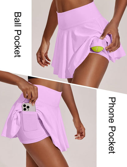 PINSPARK Golf Skirts for Women Pleated Tennis Skirt with Pockets Stretchy Athletic Skort Moisture Wicking Workout Skirt, Light Pink Small