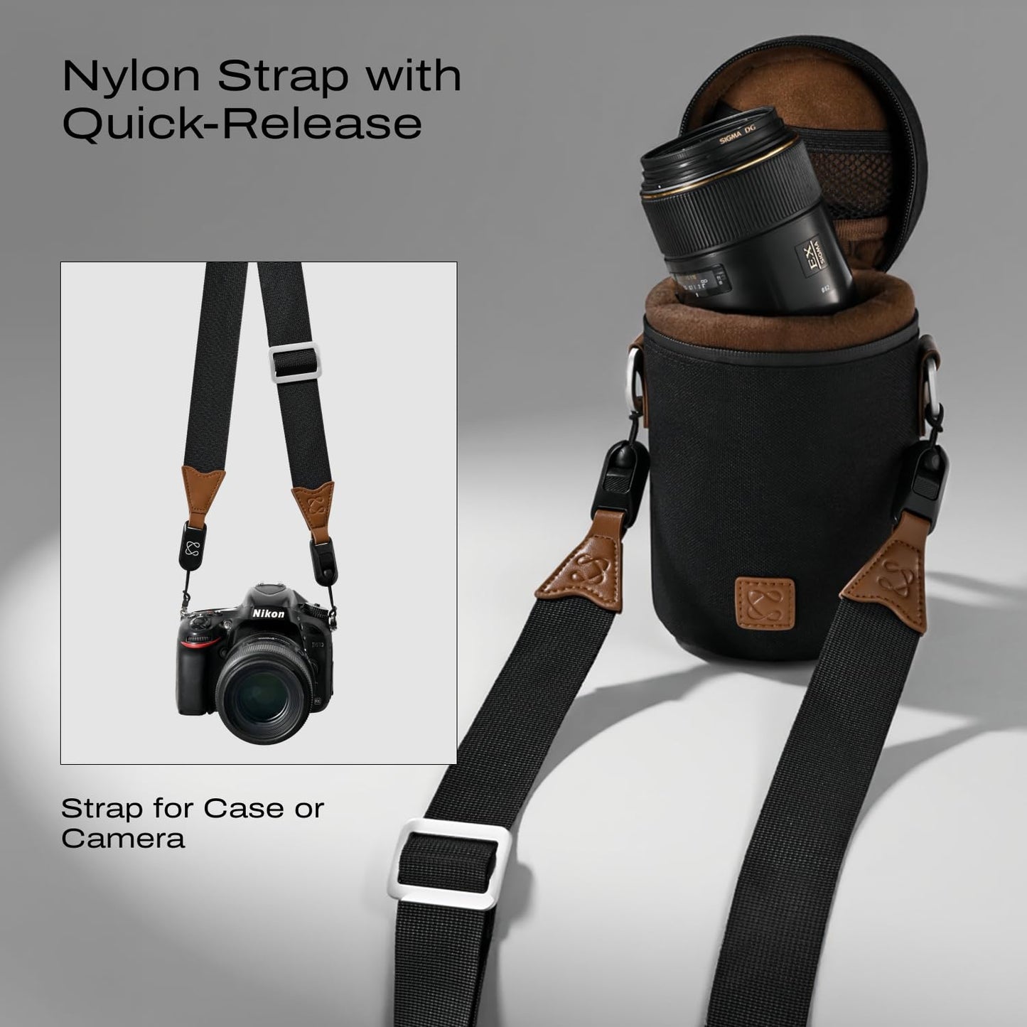 C Coiro Premium Camera Lens Case with Quick Release Strap, Water Resistant Protective Lens Pouch for DSLR Camera, 2 Size L and M, Compatible for Canon, Nikon, Sony, Pentax, Olympus