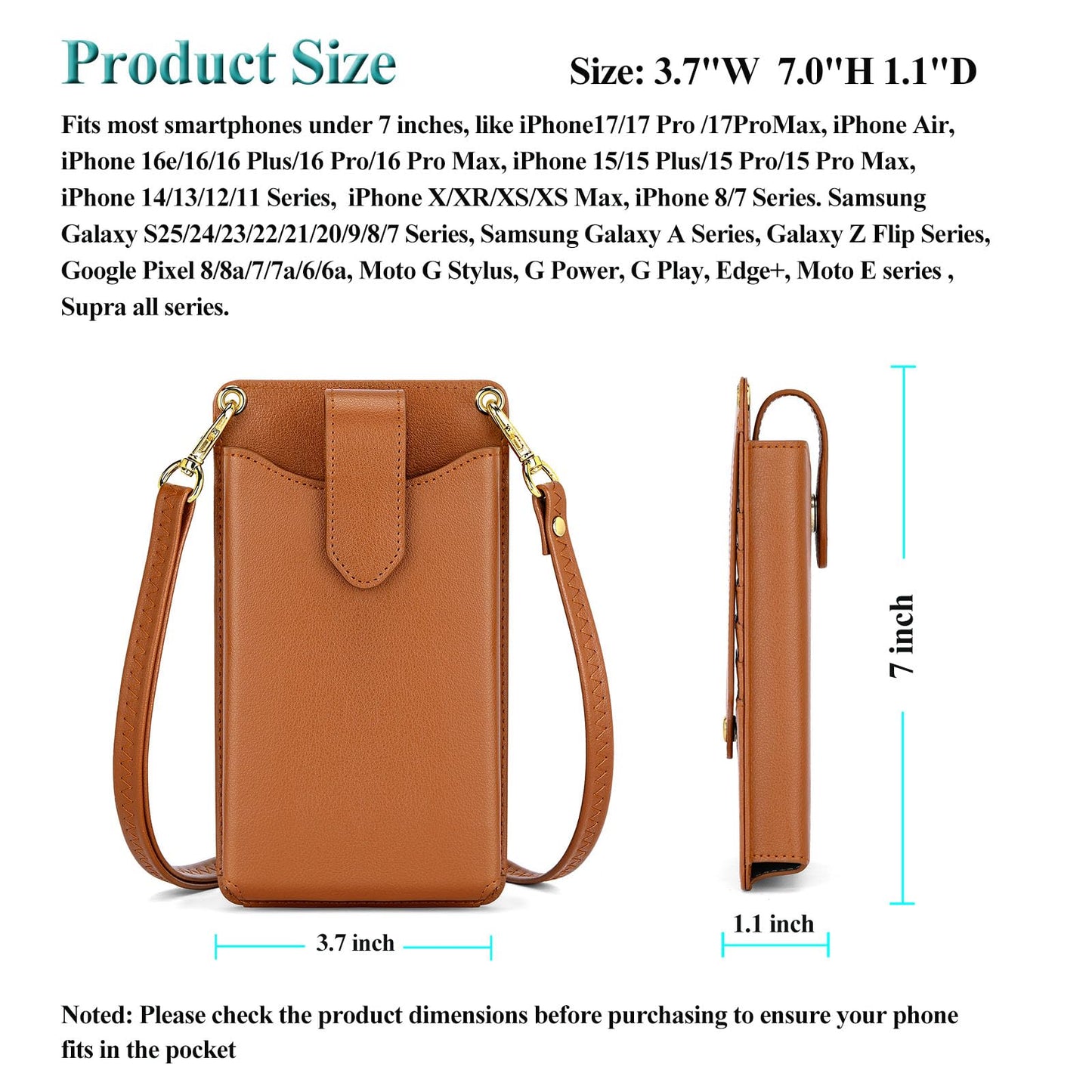 Peacocktion Small Crossbody Bags for Women, RFID Leather Cell Phone Purse with Card Slot, Trendy Card Holder Wallet Brown