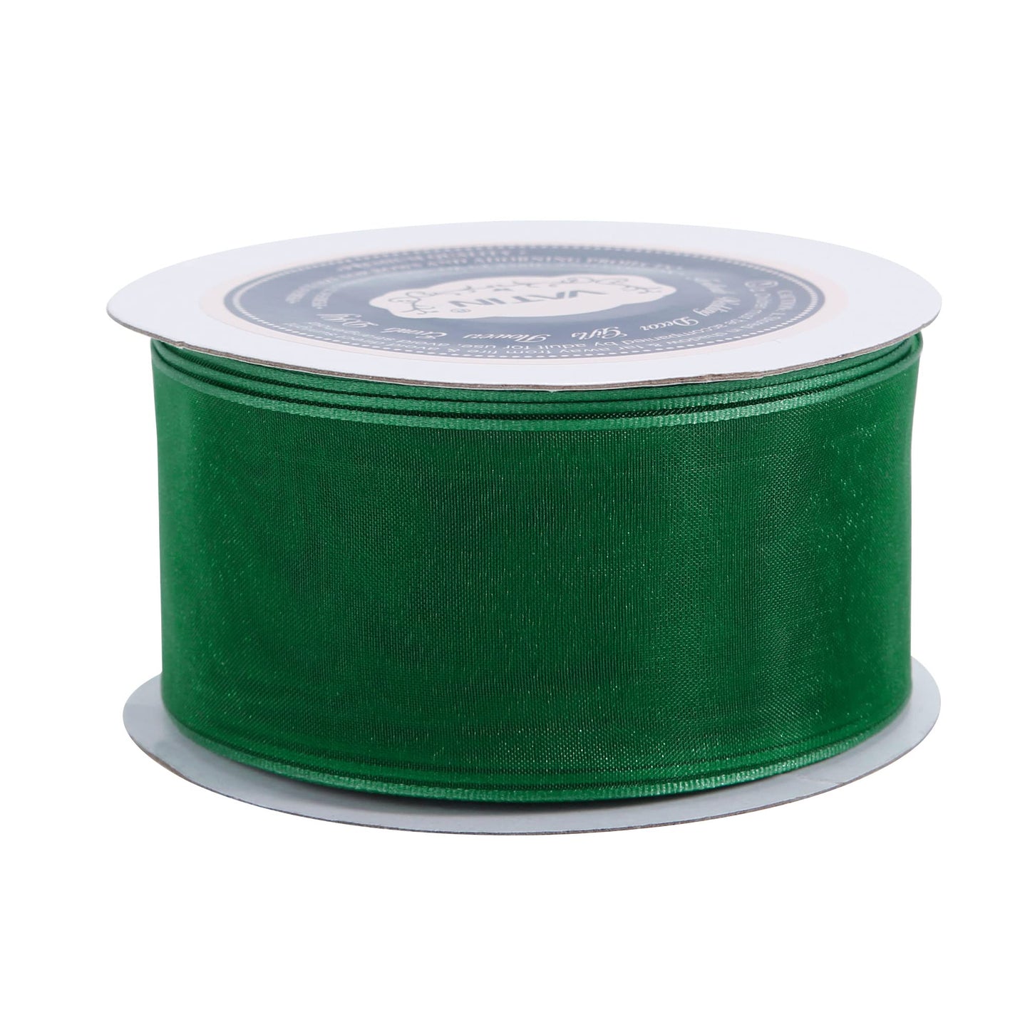 VATIN Forest Green Organza Wired Ribbon, 1-1/2" Green Sheer Ribbon with Metallic Edge for Christmas Tree Decoration Gift Wrapping Wedding Crafts -25 Yards
