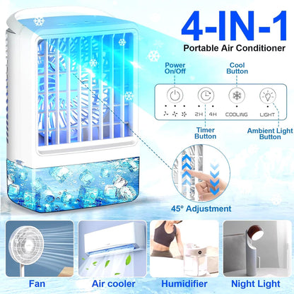 Portable Air Conditioners Ice Fan That Blow Cold Air USB Mini Air Conditioners 3 Wind Speed & 7 Colorful LED Light Cool Mist &Timer Evaporative Air Cooler Personal AC For/Bedroom/Desk/Room/Tabletop