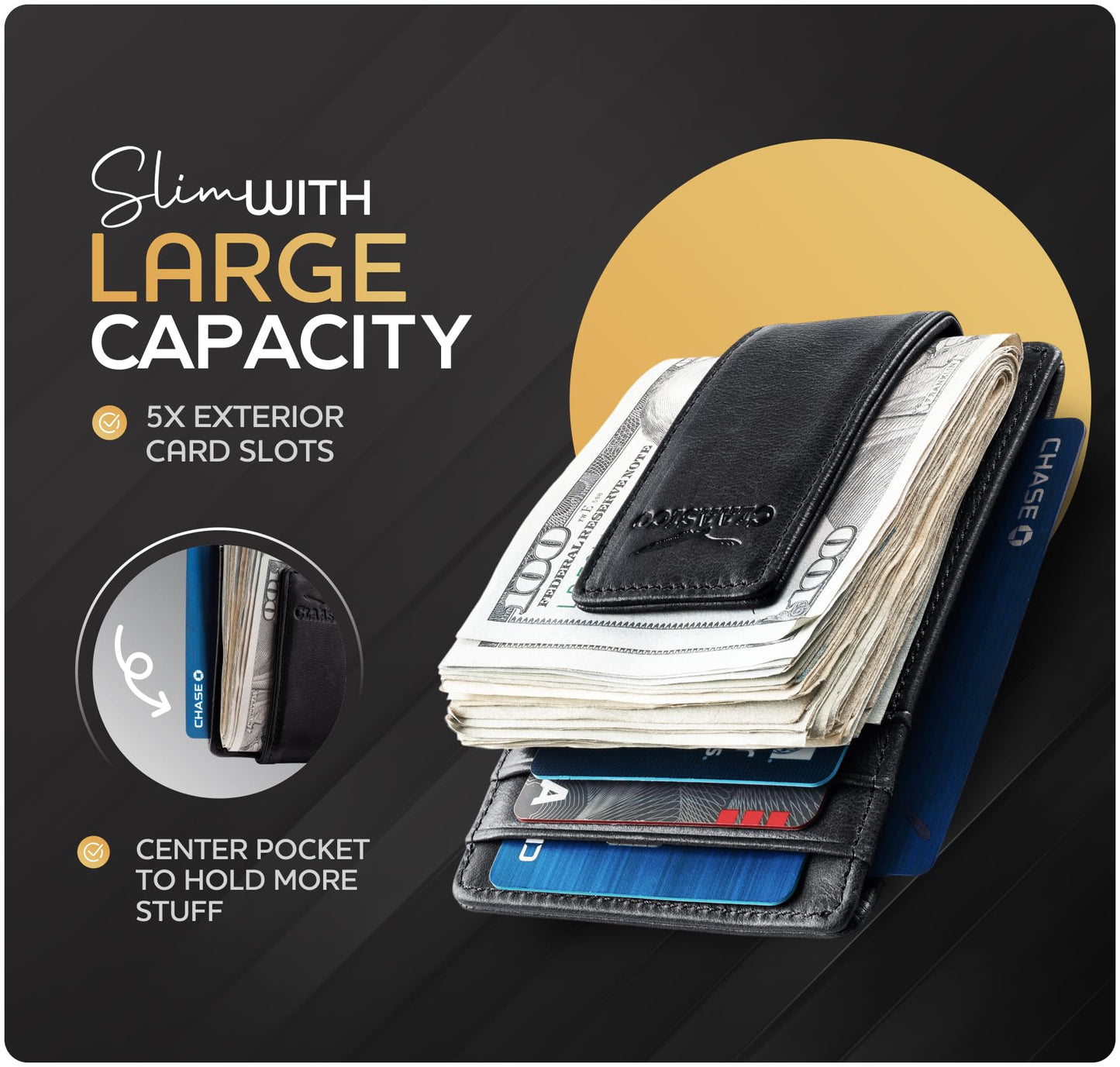 Claasico™ Money Clip Leather Wallet For Men Slim Front Pocket RFID Blocking with Super Strong Magnetic