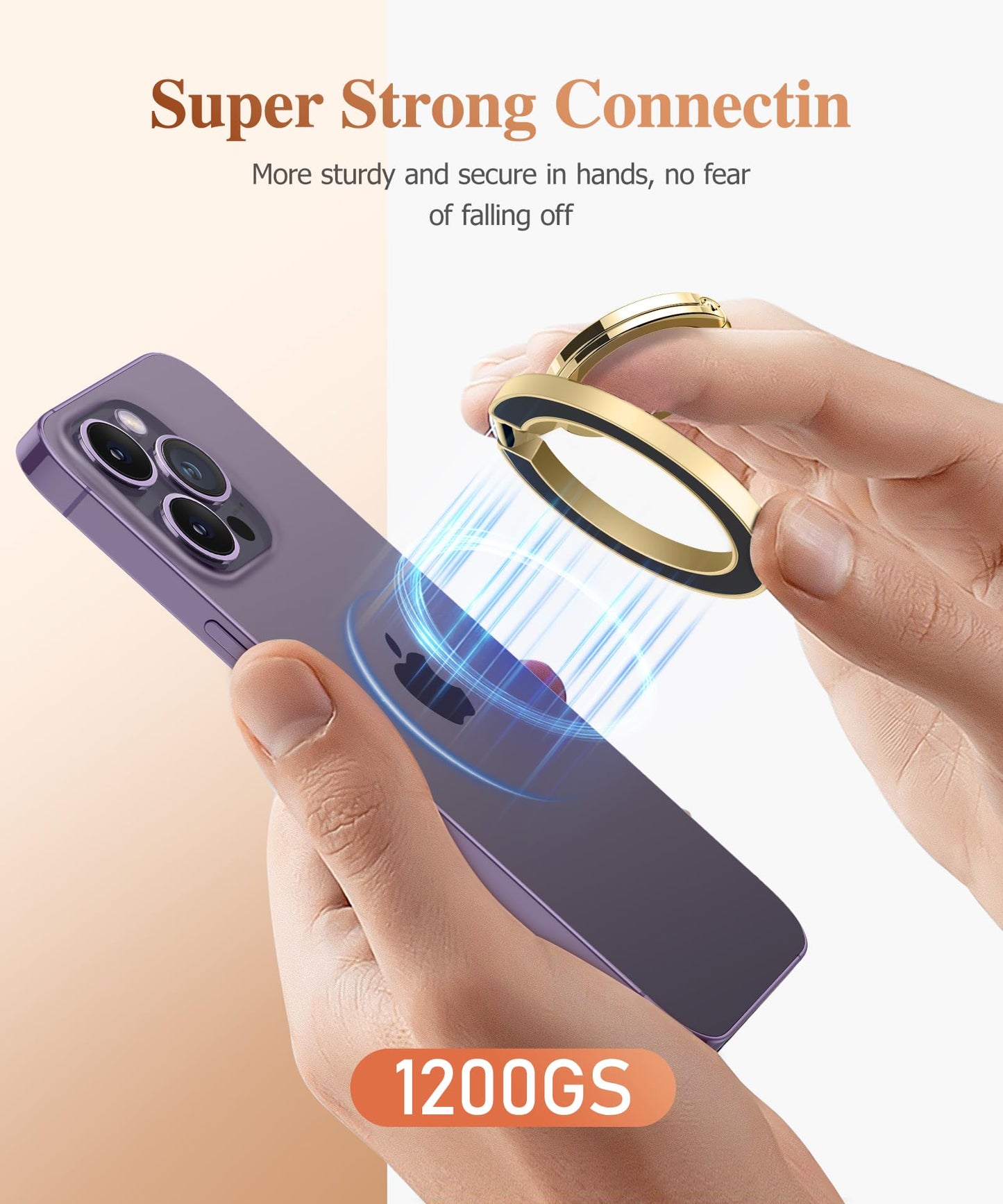 GVIEWIN Magnetic Phone Ring Holder, Compatible with MagSafe Phone Grip with Adjustable Stand, Magnet Phone Ring Kickstand for iPhone 17/16/15/14/13/12 Pro Max Plus Air/Other Phones (Glitter/Silver)