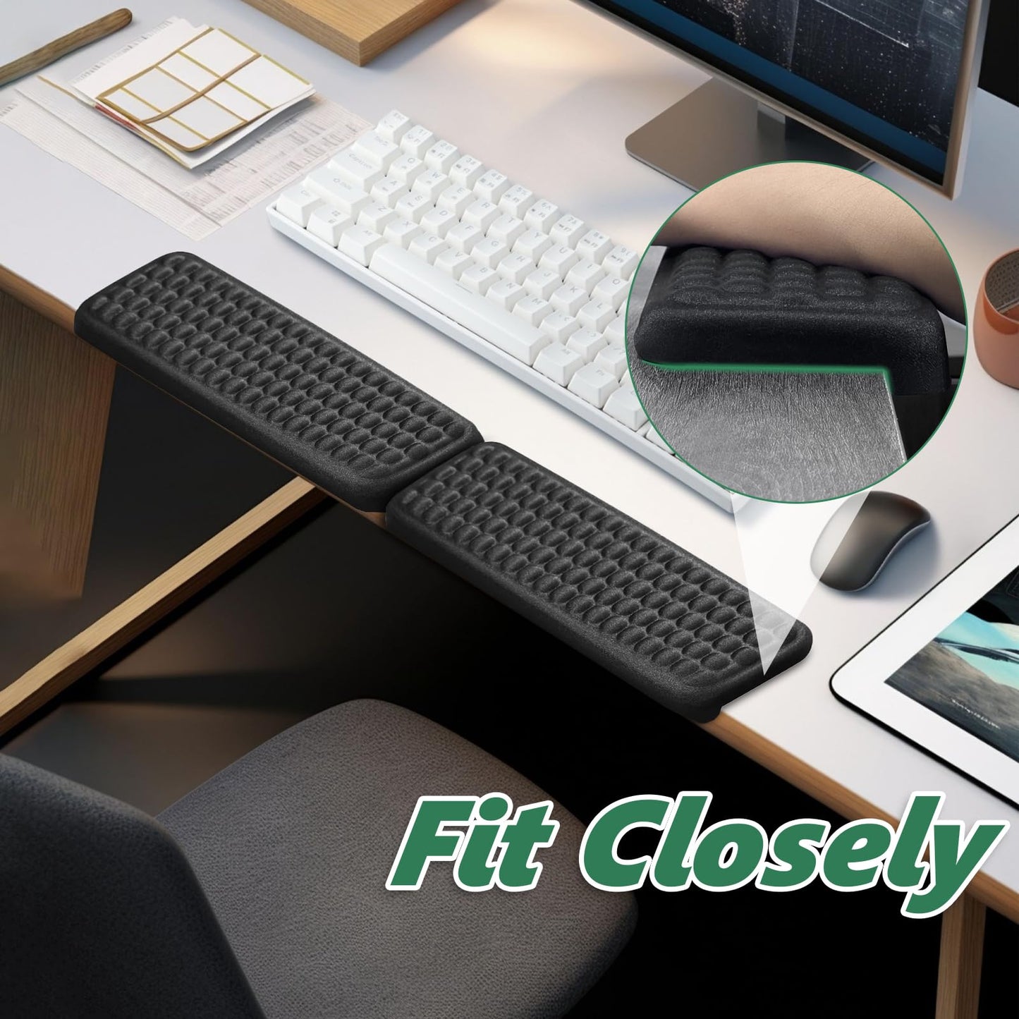 Tiiyee L-Shaped Desk Elbow Pad, Memory Foam Desk Edge Cushion, Ergonomic Elbow Rest, Keyboard Wrist Rest Comfort Support Padding Separate Design for Computer Gaming Home Office Extended Work Typing