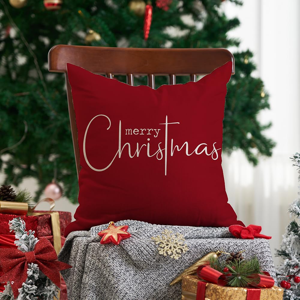 Allorry Christmas Pillow Covers Merry Christmas Throw Pillow Decorative Christmas Red Cotton Cloth Linen Cloth Pillow Cover Sofa Cover Decorative Rectangle Length 18X18 inches