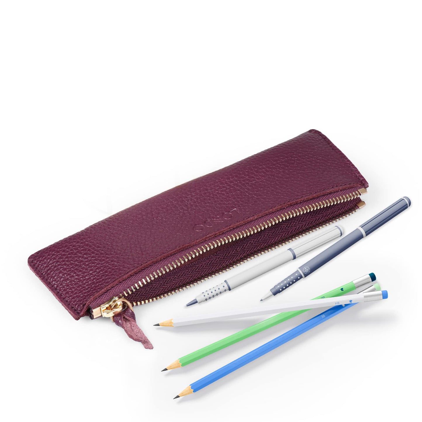 Londo Genuine Leather Pen Case with Zipper Closure, Pencil Pouch Stationery Bag