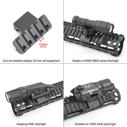 NECARL 45 Degree Offset Picatinny Rail Light Mount for M300 M600 Serises Scout Light Weaponlight, Adjustable Positions Offset Tactical Flashlight Mount, Fit for M1913 20mm Picatinny Rail