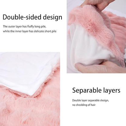 Luxury Faux Fur Throw Blanket 3D Bubble for Couch - Fluffy Blanket Double-Sided Non-Shedding, 50x60 Inches, Fits Bed/Car/Camping/Patio, Gift for Women,Room Decor,Pink