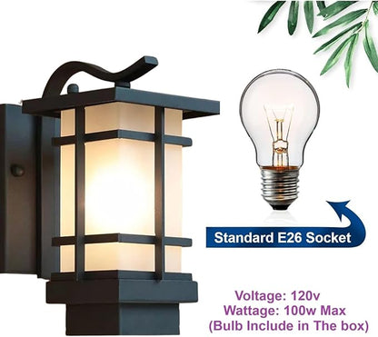 Outdoor Wall Light Fixtures, Exterior Waterproof Lanterns, Porch Sconces Wall Mounted Lighting with Modern Frosted Glass, Black Aluminum Wall Lamps for Patio Front Door Entryway, (Type_B 13.1''H)