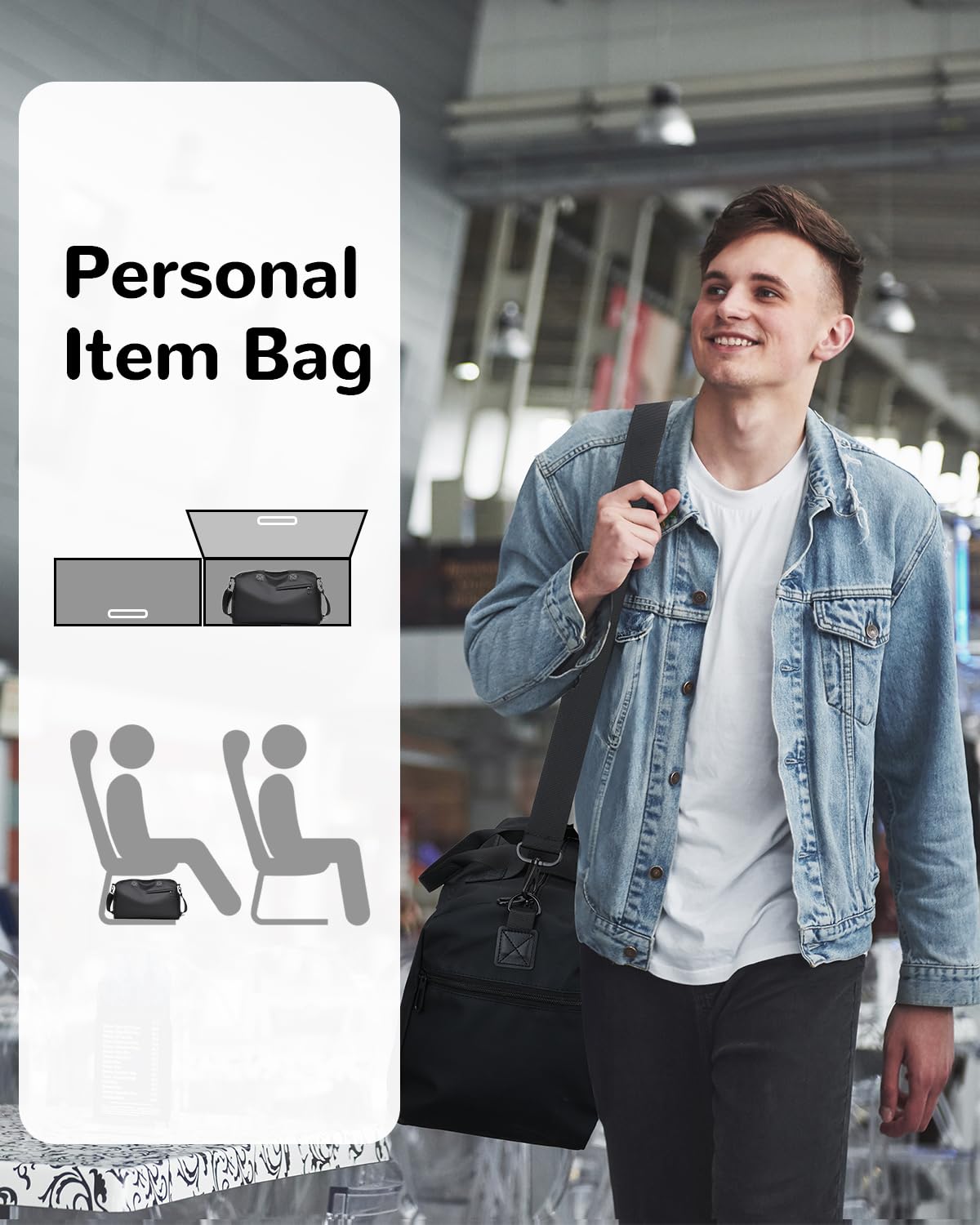 Outplea Small Gym Bag for Men Women, 18L Waterproof Travel Duffle Bag with Shoe Compartment & Wet Pocket, Carry on Personal Item Bags for Travel Airplane, Black