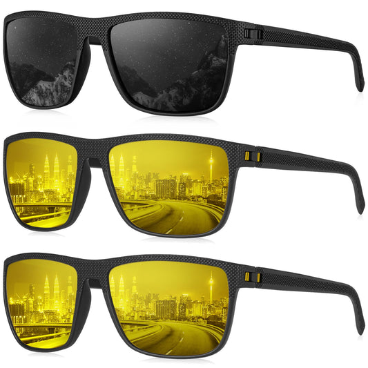 KALIYADI Polarized Sunglasses Men, Lightweight Night Vision Glasses for Driving Fishing Golf (Black/Night Vision/NightVision)