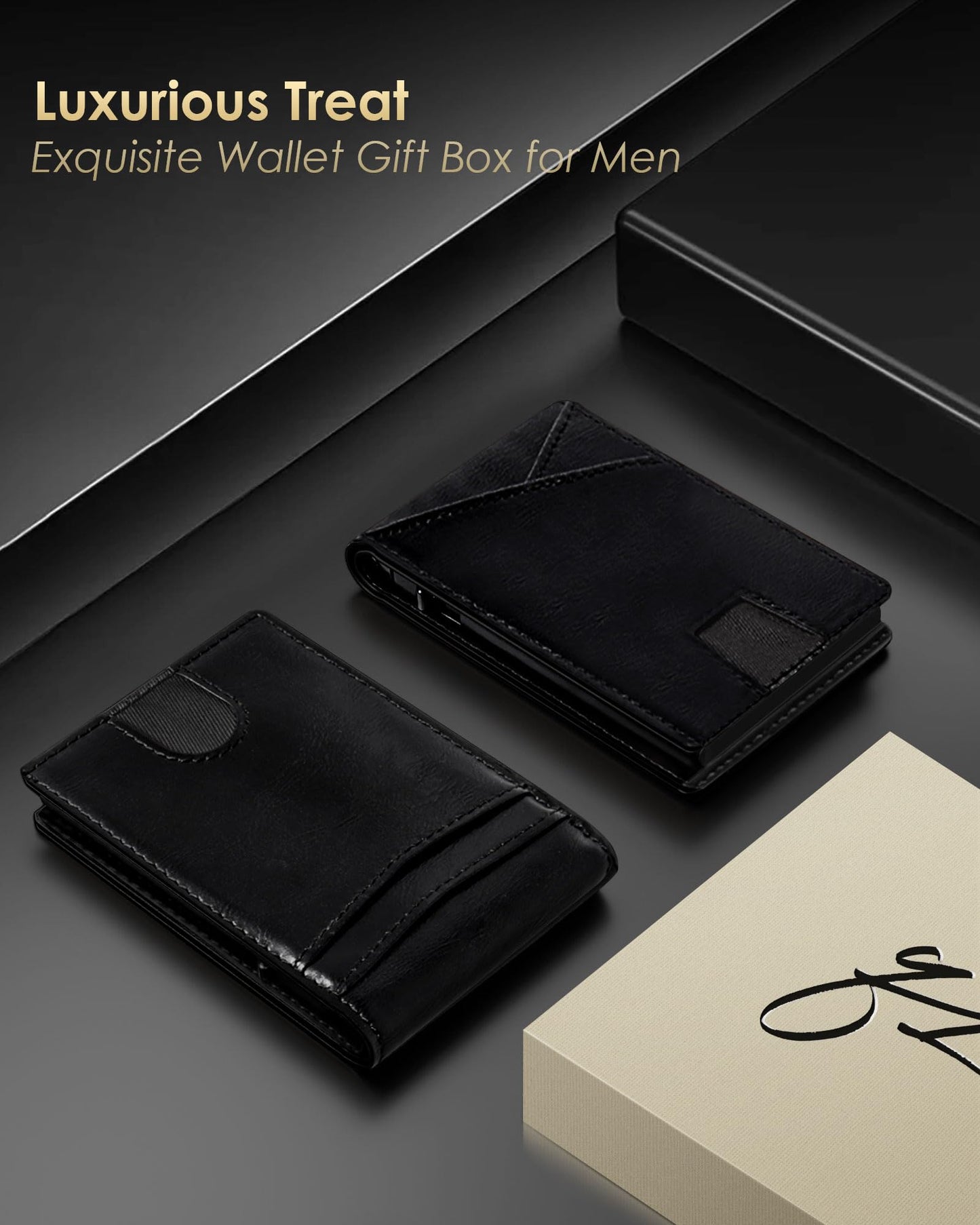 QLD Wallet for Men - RFID Blocking [Functional & Practical] Bifold Slim Minimalist Credit Card Holder Pop Up Metal Case with Cash Slot, Front Pocket with ID Window, Gift Boxed (BLACK)