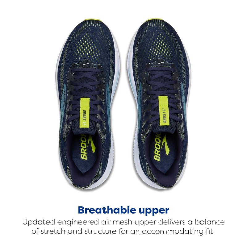 Brooks Men’s Ghost 17 Neutral Running Shoe - Peacoat/Lime/Blue - 11 Narrow