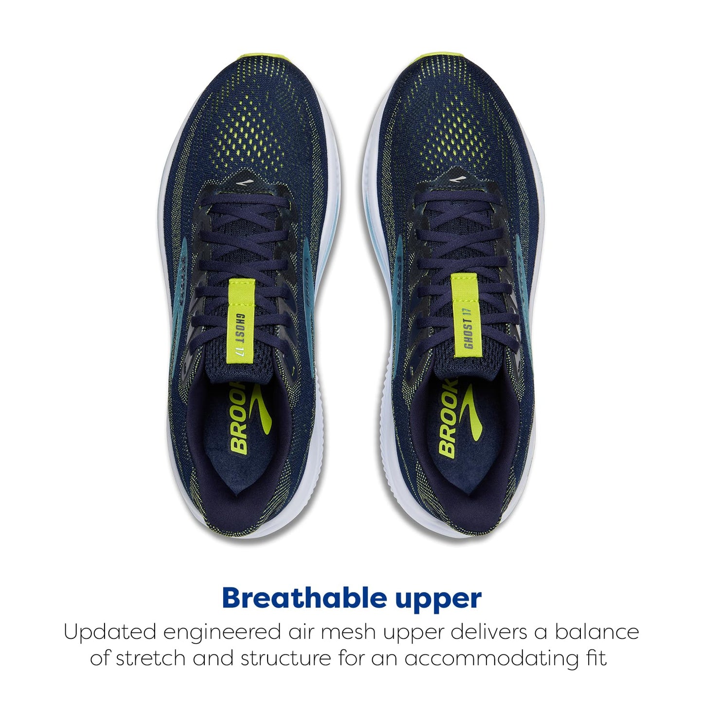 Brooks Men’s Ghost 17 Neutral Running Shoe - Peacoat/Lime/Blue - 11 Medium