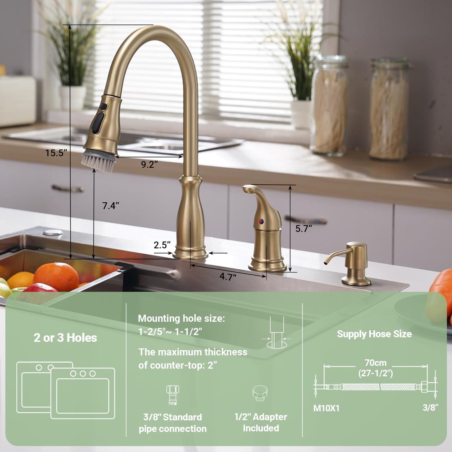 APPASO 3 Hole Kitchen Faucet with Pull Down Sprayer, Kitchen Faucets with Soap Dispenser, 3 Pieces Kitchen Sink Faucet with Separate Handle, Matte Black Kitchen Faucet 3 Hole, 218MB