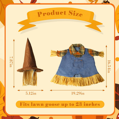 Tiaforza Fall Scarecrow Porch Goose Outfits for 23" Lawn Statue - Cute Hat & Clothes Set for Concrete/Plastic/Cement Goose, Seasonal Autumn Costume for Garden Yard Patio Decor