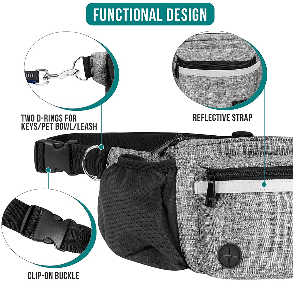 PetAmi Dog Fanny Pack, Treat Pouch for Dog Walking, Training, Built in Poop Bag Dispenser, Water Bottle Holder, Collapsible Bowl, Pet Treat Waist Belt for Hiking, Running, Kibbles (Camo Black)