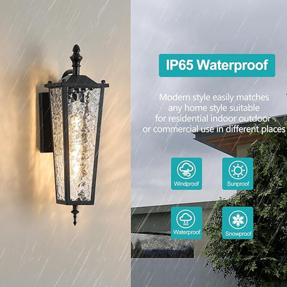 Outdoor Wall Light,Black E26 Base 16.7in - Exterior Waterproof Lantern Metal with Clear Glass,Farmhouse Porch Sconce Wall Mount Lighting,for Garage,Patio,Front Door,Entryway