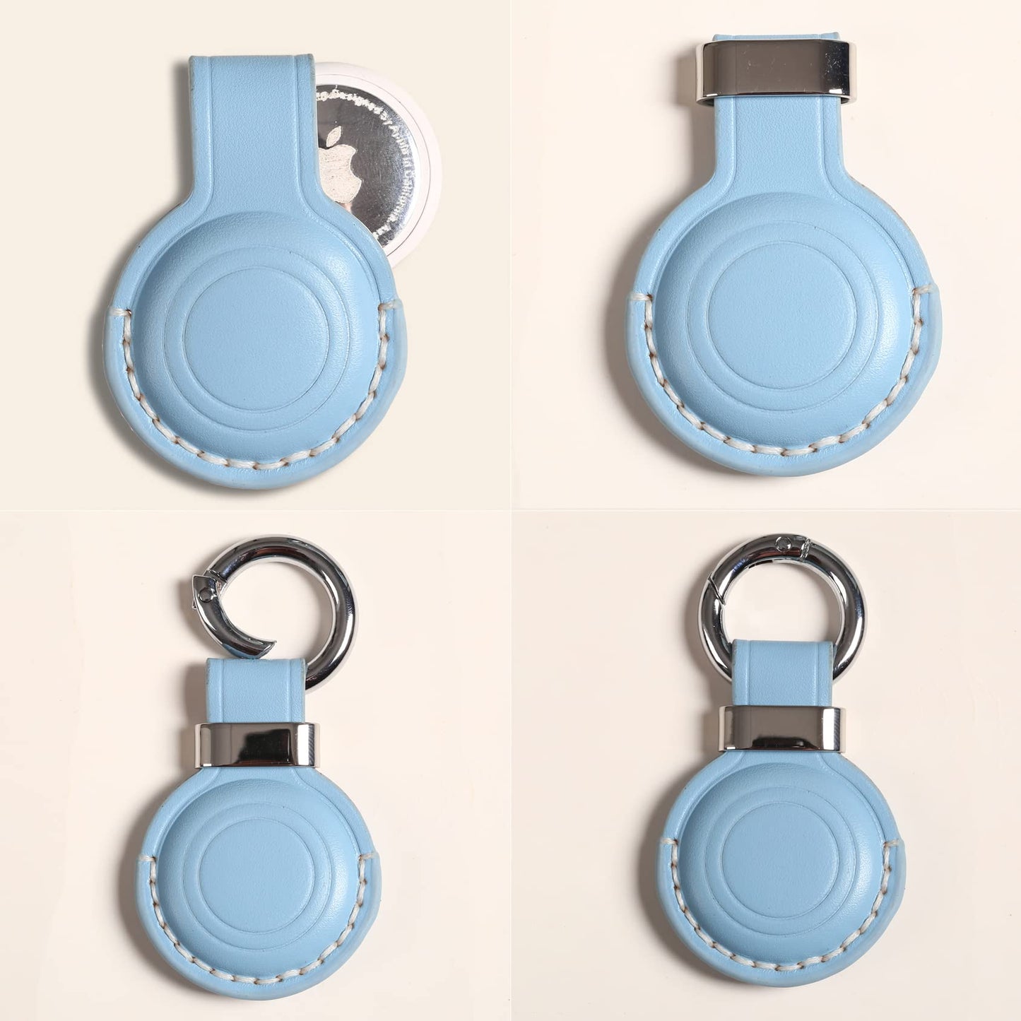 KEEPXYZ Genuine Leather Keychain Holder Compatible with Airtag, Secure for Air Tag Keychain Holder Case Cover Key Chain Ring Accessories - Blue V2.0