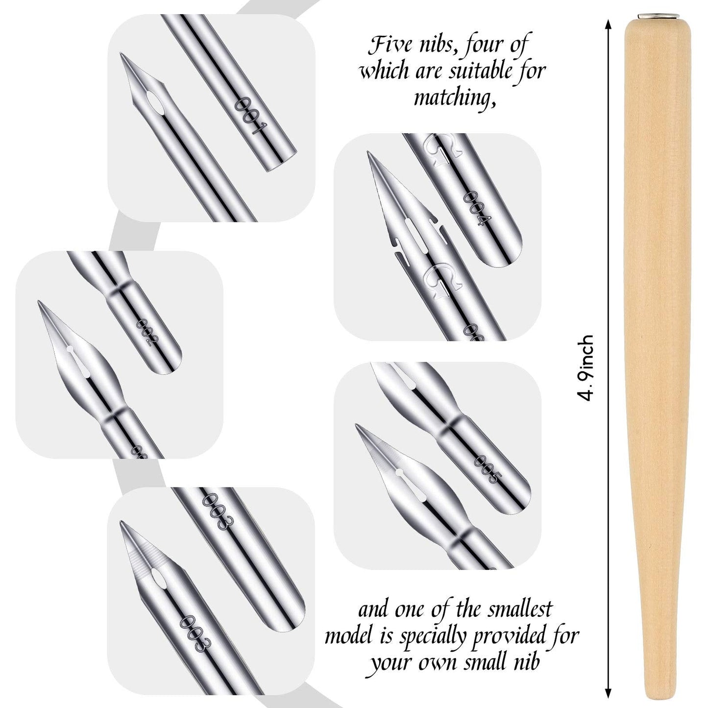 11 Pieces Comic Pen Nib Set, G Ink Pen Nib Stainless Steel Drawing Calligraphy with Wooden Holder for Writing, Painting, Signing(White)