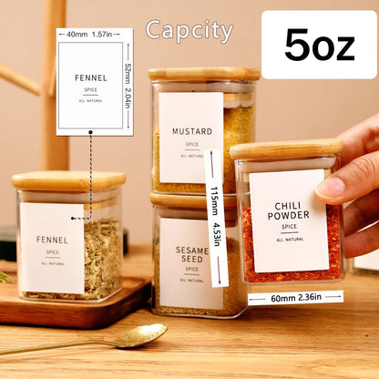 Glass Spice Jars with Bamboo Lids - 20 Pcs Thicken(2.4mm) 4oz Airtight Seasoning Containers with 131 Waterproof Minimalist Spice labels Preprinted - Small herb Jars for Pantry Organization and Storage