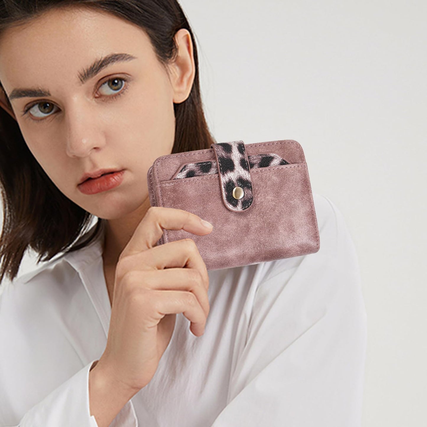 GAEKEAO Small Leather Credit Card Holder Wallets for Women RFID Blocking Bifold Wallet Zipper Pocket with Removable ID Window