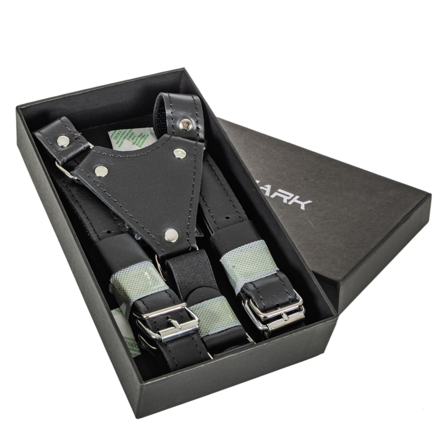 GE MARK Leather Suspenders for Men and Women, Wedding and Gift Accessory (Black)