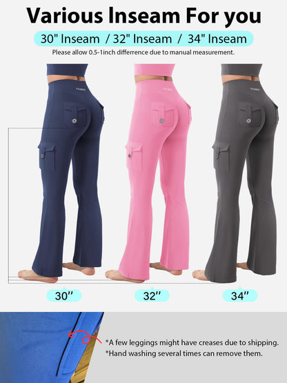 YEOREO CoreFlex Women Workout Flare Leggings with Pockets Hidden Scrunch Cargo Gym Yoga No Front Seam Leggings Dark Grey XL