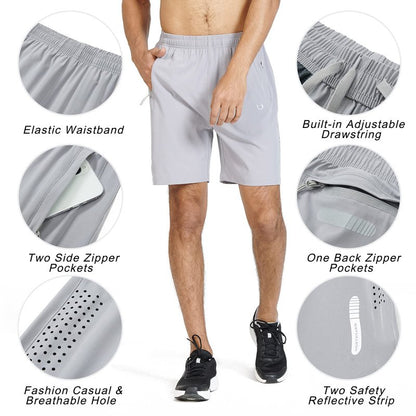 NORTHYARD Men's Athletic Running Shorts Gym Workout 7"/9"/5" Quick Dry Lightweight Sports Basketball Tennis 3 Zipper Pockets Grey M