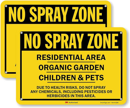 SmartSign (Pack of 2) 7 x 10 inch “No Spray Zone - Residential Area, Children & Pets, Organic Garden” Sign, 55 mil HDPE Plastic, Black and Yellow, Made in USA
