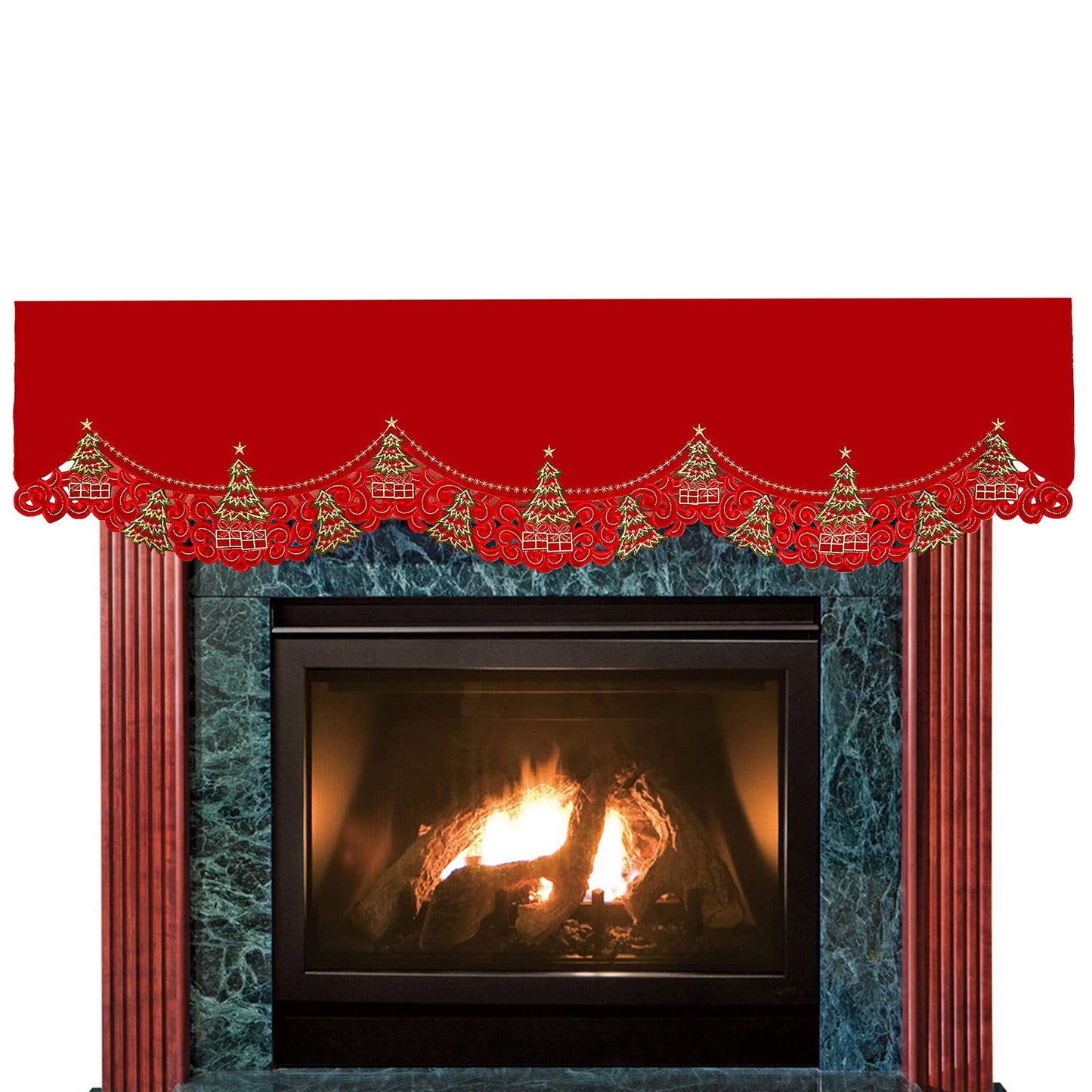 Grelucgo Embroidered Christmas Holly Tree Mantel Scarf Top Runner Winter Holiday Decorations