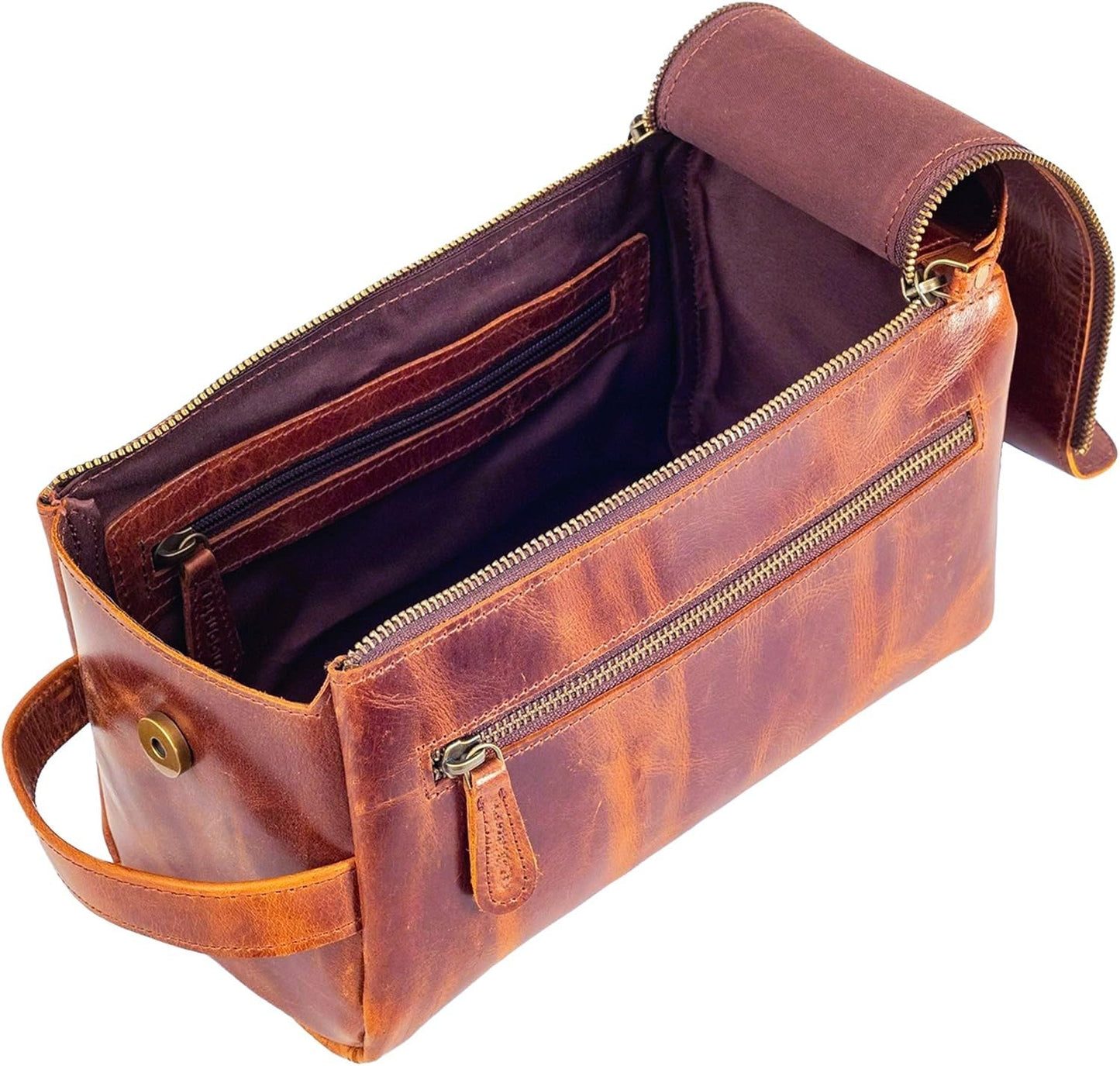 MILITARIA STUFFS Premium Leather Toiletry Bag Travel Kit Unisex,Travel Mens Toiletry Bag,Mens Leather Shaving Bag, Handcrafted Vintage Shaving - Kit (Combo of 4 Items)