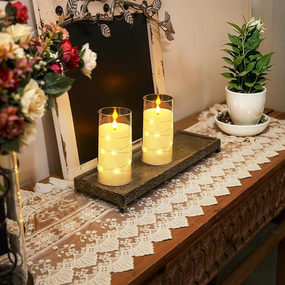 Homemory Flameless Candles with Embedded Star String Fairy Lights, Battery Operated Candles, LED Candle, Fake Candles with Remote Control and Timer, White, Set of 2(H 6" 6")
